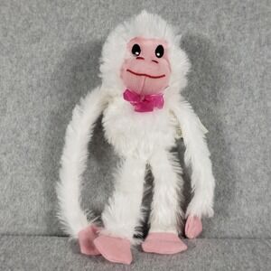 White Plush Monkey Pink Bow Long Arms Soft Toy Coquette Aesthetic